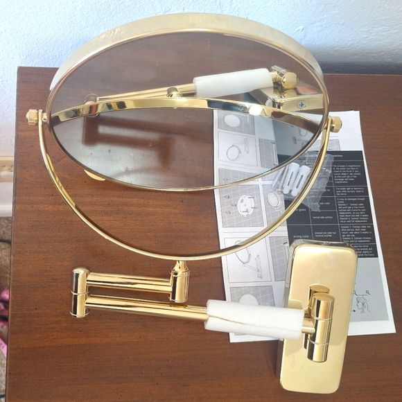 Wall Mounted Makeup Gold Mirrors 8 Inch Brass Double Sided With Magnifying - Picture 9 of 12